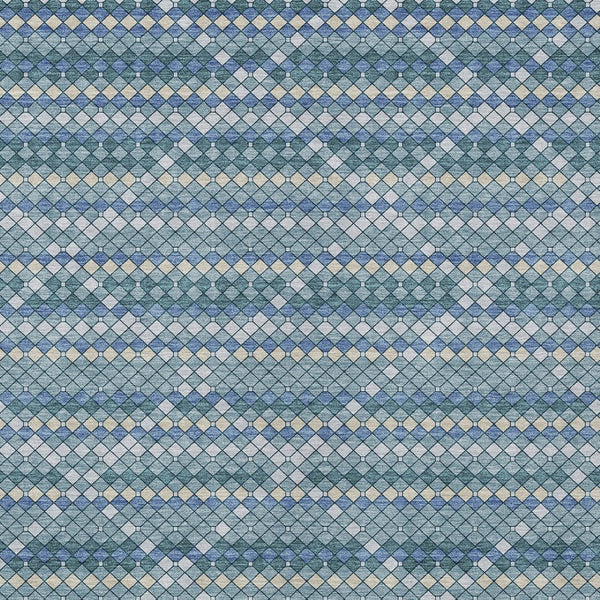 HomeRoots 5' Denim Blue and Teal Geometric Indoor Outdoor Area Rug – Stylish, Durable, and Easy to Clean! 9' X 12' 610688