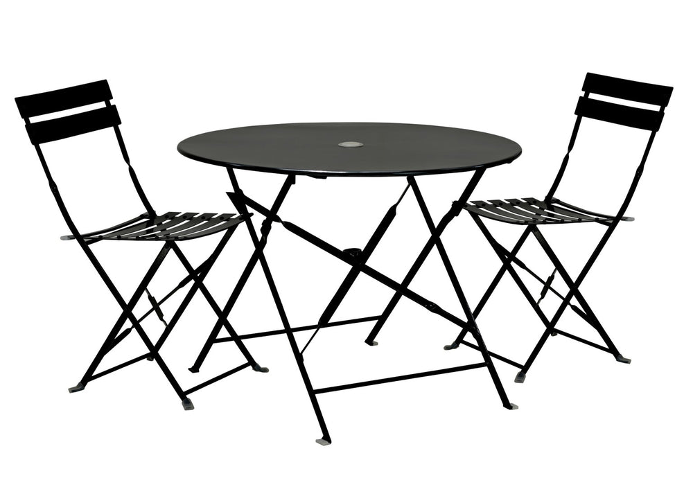 HomeRoots Three Piece Black Metal Dining Set - Compact Bistro Table with Two Ergonomic Chairs for Small Spaces 610690