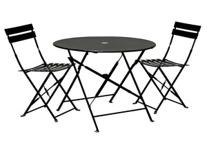 HomeRoots Three Piece Black Metal Dining Set - Compact Bistro Table with Two Ergonomic Chairs for Small Spaces 610690