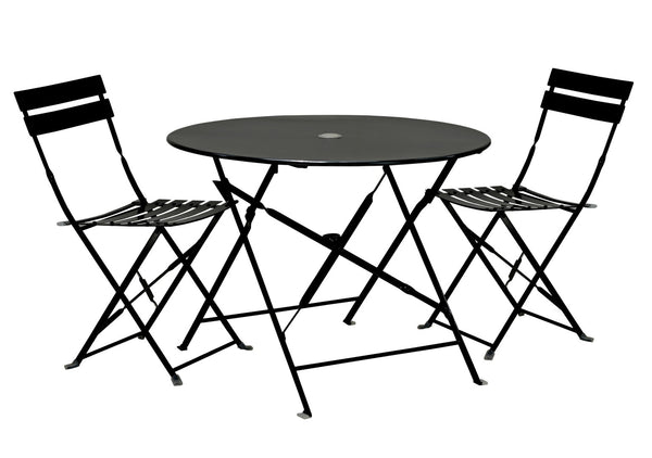 HomeRoots Three Piece Black Metal Dining Set - Compact Bistro Table with Two Ergonomic Chairs for Small Spaces 610690