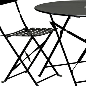 HomeRoots Three Piece Black Metal Dining Set - Compact Bistro Table with Two Ergonomic Chairs for Small Spaces 610690