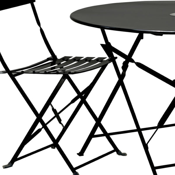 HomeRoots Three Piece Black Metal Dining Set - Compact Bistro Table with Two Ergonomic Chairs for Small Spaces 610690