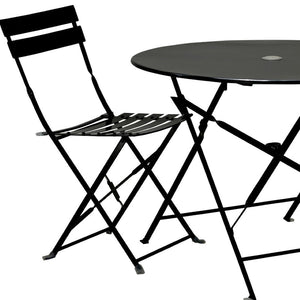 HomeRoots Three Piece Black Metal Dining Set - Compact Bistro Table with Two Ergonomic Chairs for Small Spaces 610690