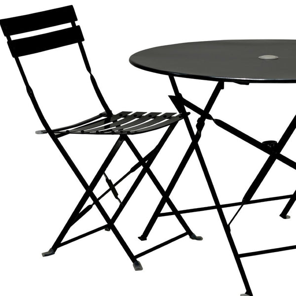 HomeRoots Three Piece Black Metal Dining Set - Compact Bistro Table with Two Ergonomic Chairs for Small Spaces 610690