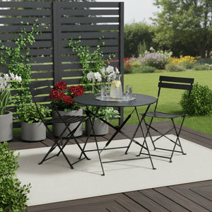 HomeRoots Three Piece Black Metal Dining Set - Compact Bistro Table with Two Ergonomic Chairs for Small Spaces 610690