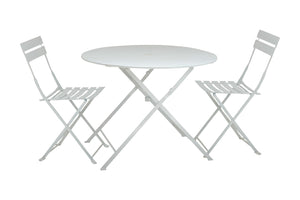 HomeRoots Three Piece White Metal Dining Set - Elegant Round Table with 2 Chairs for Cozy Outdoor Spaces 610692