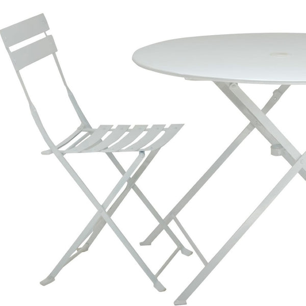 HomeRoots Three Piece White Metal Dining Set - Elegant Round Table with 2 Chairs for Cozy Outdoor Spaces 610692