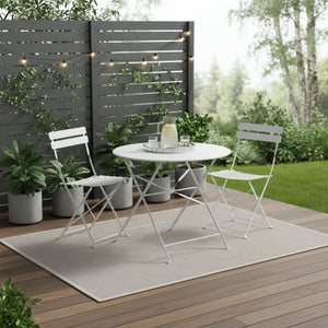 HomeRoots Three Piece White Metal Dining Set - Elegant Round Table with 2 Chairs for Cozy Outdoor Spaces 610692