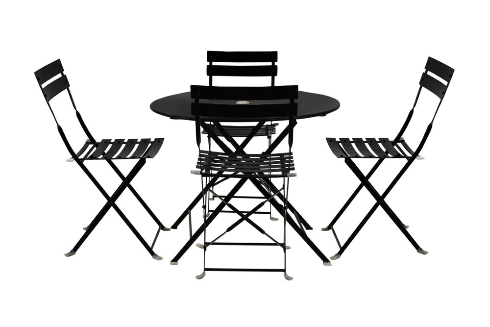HomeRoots Five-Piece Black Metal Dining Set: Stylish Round Table & Four Chairs for Modern Outdoor Spaces 610693
