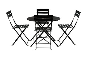 HomeRoots Five-Piece Black Metal Dining Set: Stylish Round Table & Four Chairs for Modern Outdoor Spaces 610693