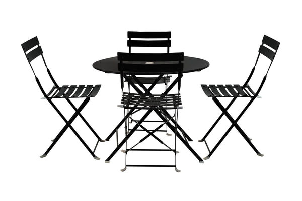 HomeRoots Five-Piece Black Metal Dining Set: Stylish Round Table & Four Chairs for Modern Outdoor Spaces 610693