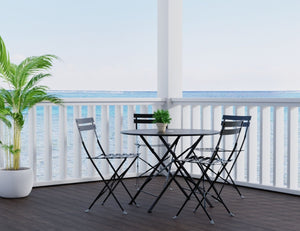 HomeRoots Five-Piece Black Metal Dining Set: Stylish Round Table & Four Chairs for Modern Outdoor Spaces 610693