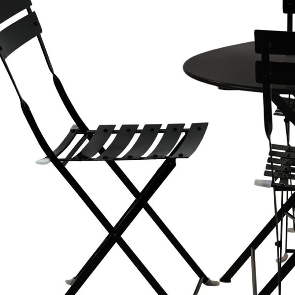 HomeRoots Five-Piece Black Metal Dining Set: Stylish Round Table & Four Chairs for Modern Outdoor Spaces 610693