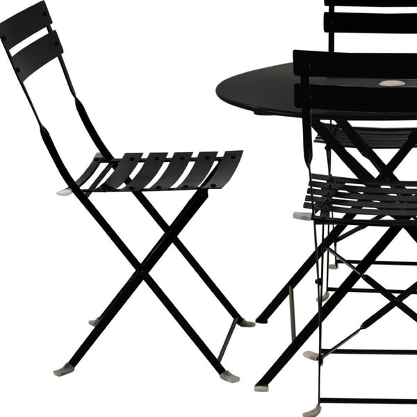 HomeRoots Five-Piece Black Metal Dining Set: Stylish Round Table & Four Chairs for Modern Outdoor Spaces 610693