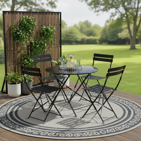 HomeRoots Five-Piece Black Metal Dining Set: Stylish Round Table & Four Chairs for Modern Outdoor Spaces 610693