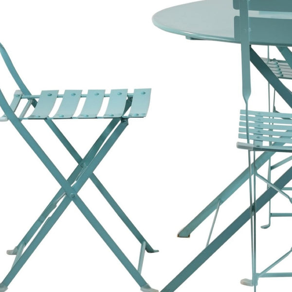 HomeRoots Five-Piece Teal Blue Metal Dining Set - Stylish Round Table & Four Chairs for Cozy Outdoor Spaces 610694