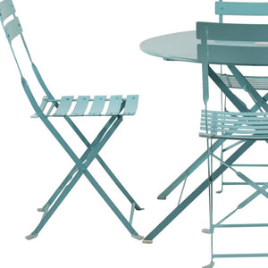 HomeRoots Five-Piece Teal Blue Metal Dining Set - Stylish Round Table & Four Chairs for Cozy Outdoor Spaces 610694