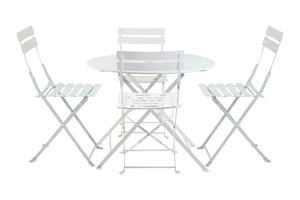 HomeRoots Five Piece White Round Metal Dining Set – Elegant Bistro Table & Chairs for Outdoor Spaces 610695
