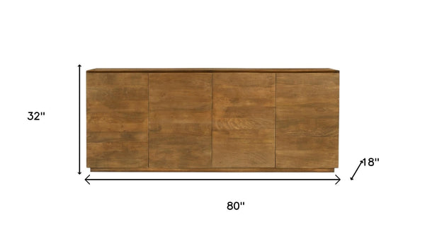 HomeRoots 80" Tan Distressed Solid Wood Sideboard - Elegant Storage Solution with Rustic Charm for Any Room 610697