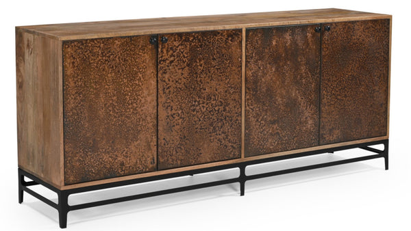 HomeRoots 72" Copper Distressed Solid Wood Sideboard – Rustic Charm Meets Modern Storage Solution for Any Room 610698