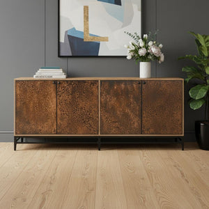 HomeRoots 72" Copper Distressed Solid Wood Sideboard – Rustic Charm Meets Modern Storage Solution for Any Room 610698