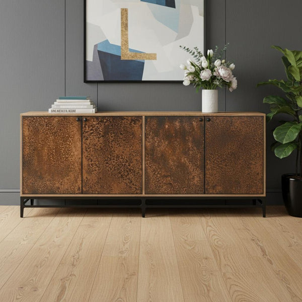HomeRoots 72" Copper Distressed Solid Wood Sideboard – Rustic Charm Meets Modern Storage Solution for Any Room 610698
