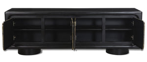 HomeRoots 75" Black Distressed Solid Wood Sideboard – Stylish Storage Cabinet for Any Room, Buffet & More! 610699