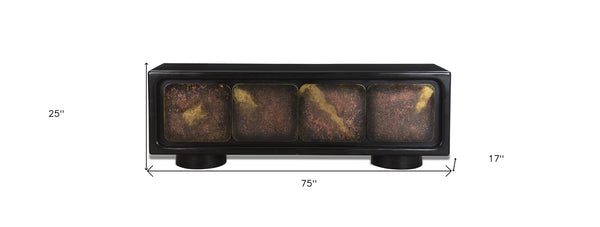 HomeRoots 75" Black Distressed Solid Wood Sideboard – Stylish Storage Cabinet for Any Room, Buffet & More! 610699