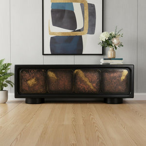 HomeRoots 75" Black Distressed Solid Wood Sideboard – Stylish Storage Cabinet for Any Room, Buffet & More! 610699
