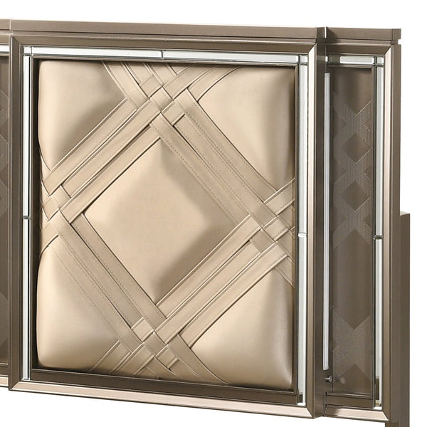 English Elm Skylar Champagne Full Bed with LED Touch Light, Diamond Tufted PU, Mirrored Trim & Storage Drawers B2726S00315