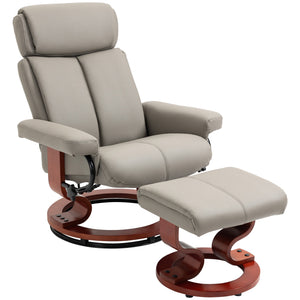 English Elm HOMCOM Modern Recliner Chair with Ottoman — 360° Swivel PU Leather, Bentwood Base, Adjustable Headrest W2225P229559