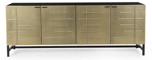 HomeRoots 72" Gold Iron Ribbed Sideboard - Chic Storage Cabinet with 4 Doors for Modern Home Décor & Organization 610700