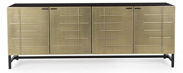 HomeRoots 72" Gold Iron Ribbed Sideboard - Chic Storage Cabinet with 4 Doors for Modern Home Décor & Organization 610700