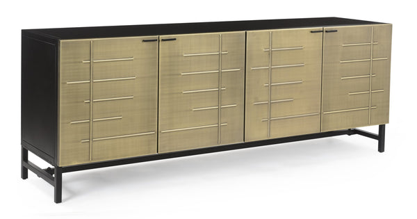 HomeRoots 72" Gold Iron Ribbed Sideboard - Chic Storage Cabinet with 4 Doors for Modern Home Décor & Organization 610700