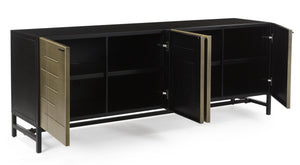 HomeRoots 72" Gold Iron Ribbed Sideboard - Chic Storage Cabinet with 4 Doors for Modern Home Décor & Organization 610700