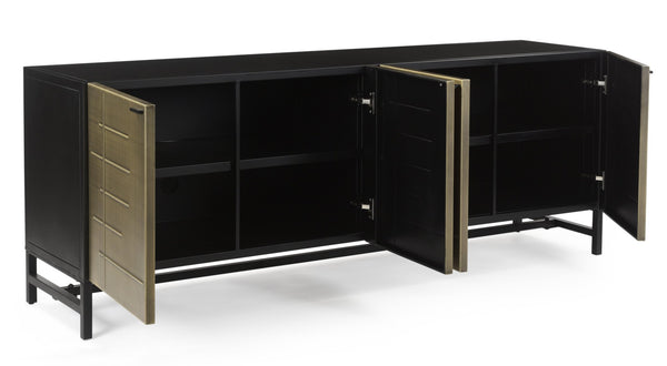HomeRoots 72" Gold Iron Ribbed Sideboard - Chic Storage Cabinet with 4 Doors for Modern Home Décor & Organization 610700