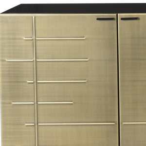 HomeRoots 72" Gold Iron Ribbed Sideboard - Chic Storage Cabinet with 4 Doors for Modern Home Décor & Organization 610700