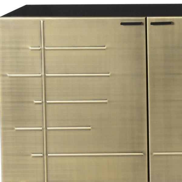 HomeRoots 72" Gold Iron Ribbed Sideboard - Chic Storage Cabinet with 4 Doors for Modern Home Décor & Organization 610700