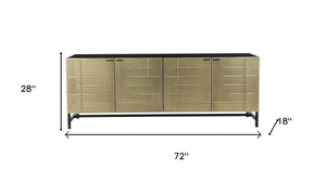 HomeRoots 72" Gold Iron Ribbed Sideboard - Chic Storage Cabinet with 4 Doors for Modern Home Décor & Organization 610700