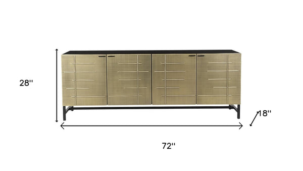 HomeRoots 72" Gold Iron Ribbed Sideboard - Chic Storage Cabinet with 4 Doors for Modern Home Décor & Organization 610700