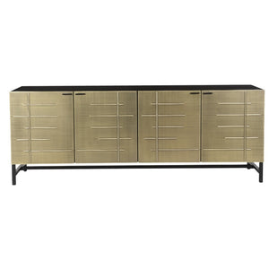 HomeRoots 72" Gold Iron Ribbed Sideboard - Chic Storage Cabinet with 4 Doors for Modern Home Décor & Organization 610700