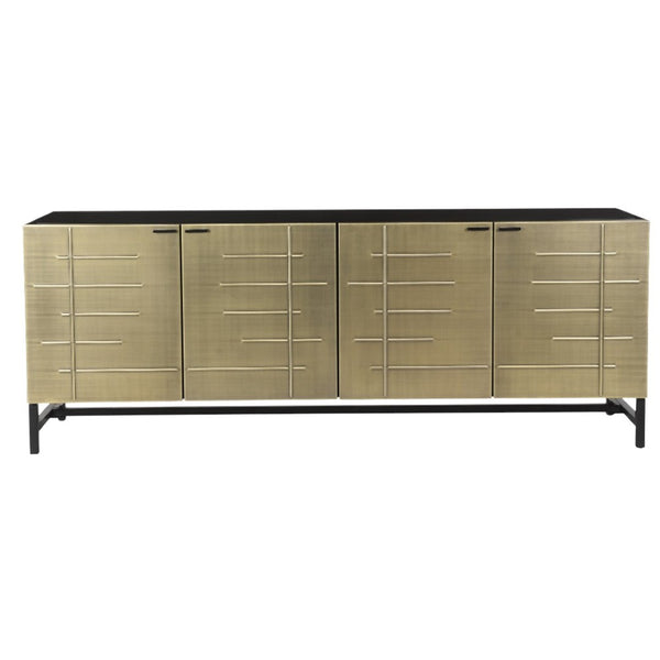 HomeRoots 72" Gold Iron Ribbed Sideboard - Chic Storage Cabinet with 4 Doors for Modern Home Décor & Organization 610700
