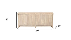 HomeRoots 84" Distressed Ivory Reclaimed Wood Sideboard - Rustic Storage Solution for Modern Spaces 610701