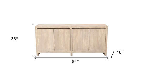 HomeRoots 84" Distressed Ivory Reclaimed Wood Sideboard - Rustic Storage Solution for Modern Spaces 610701