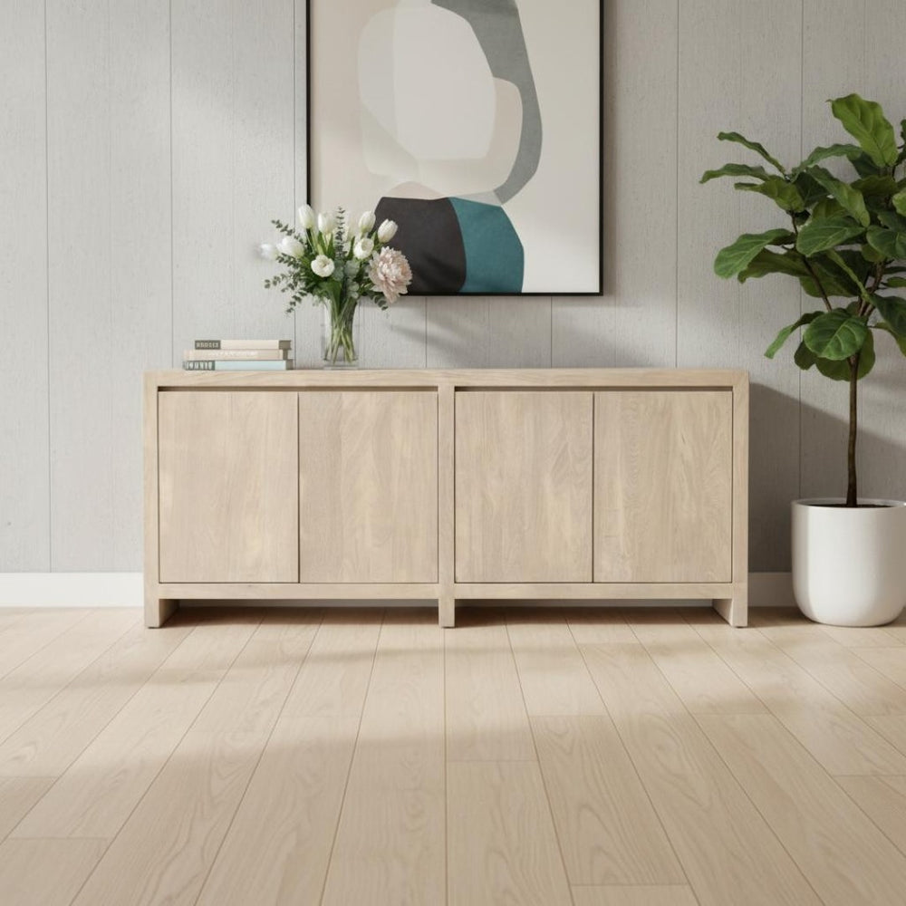 HomeRoots 84" Distressed Ivory Reclaimed Wood Sideboard - Rustic Storage Solution for Modern Spaces 610701