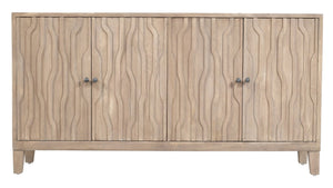 HomeRoots 69" Ivory Distressed Reclaimed Wood Sideboard – Elegant Storage with Geometric Carving & Modern Charm 610705