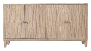 HomeRoots 69" Ivory Distressed Reclaimed Wood Sideboard – Elegant Storage with Geometric Carving & Modern Charm 610705
