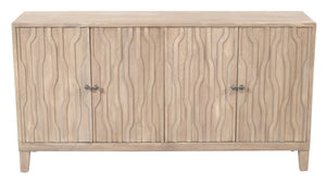 HomeRoots 69" Ivory Distressed Reclaimed Wood Sideboard – Elegant Storage with Geometric Carving & Modern Charm 610705