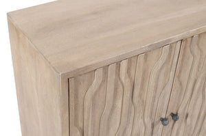 HomeRoots 69" Ivory Distressed Reclaimed Wood Sideboard – Elegant Storage with Geometric Carving & Modern Charm 610705