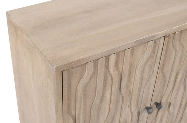 HomeRoots 69" Ivory Distressed Reclaimed Wood Sideboard – Elegant Storage with Geometric Carving & Modern Charm 610705